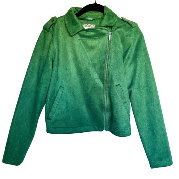 Lauren Conrad Green Preppy Faux Suede Moto Jacket XS Asymmetrical Zipper - Picture 1 of 7